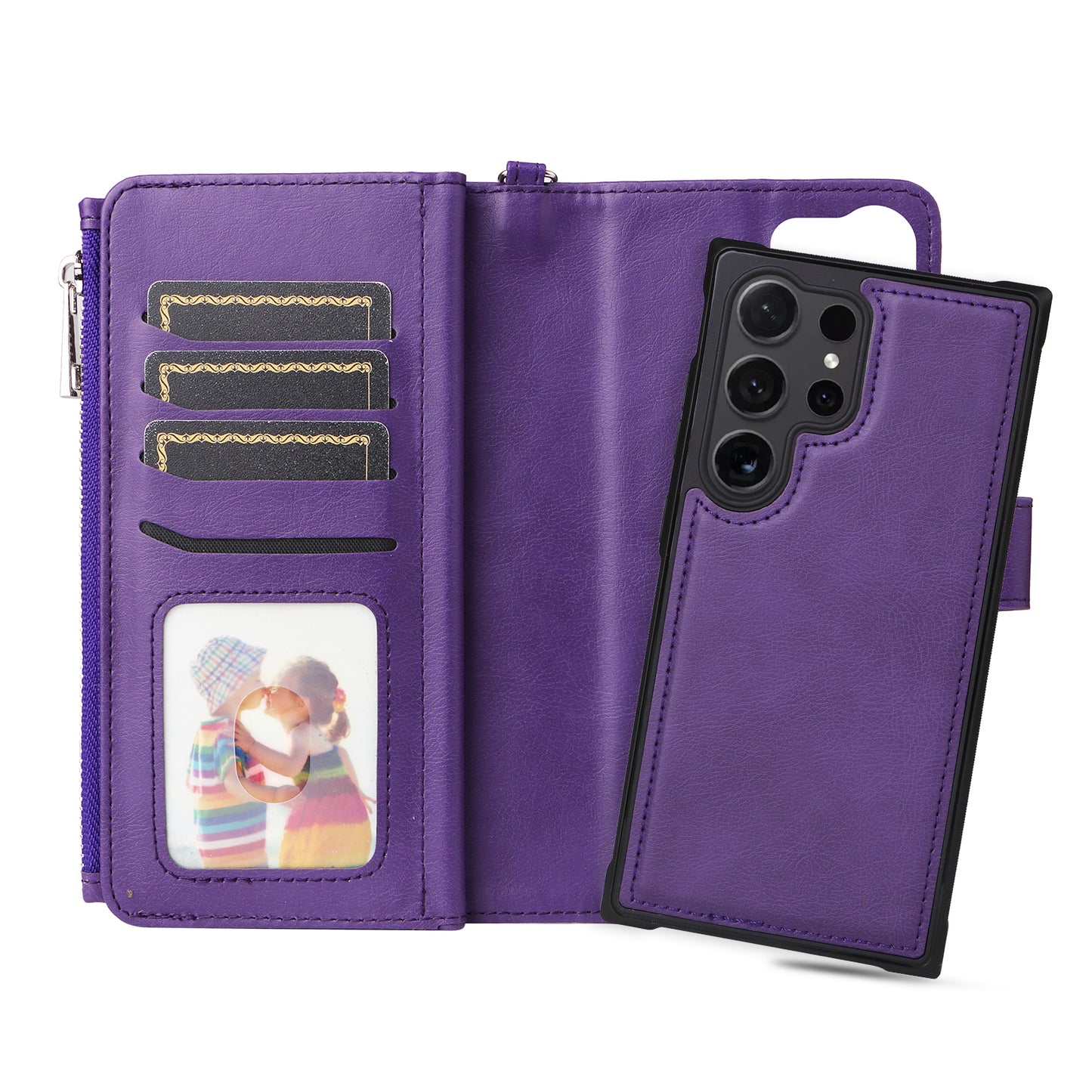 KT Multi-functional Series-4 for Samsung Galaxy S24 Ultra Case Magnetic Leather Zipper Pocket Phone Cover - Purple