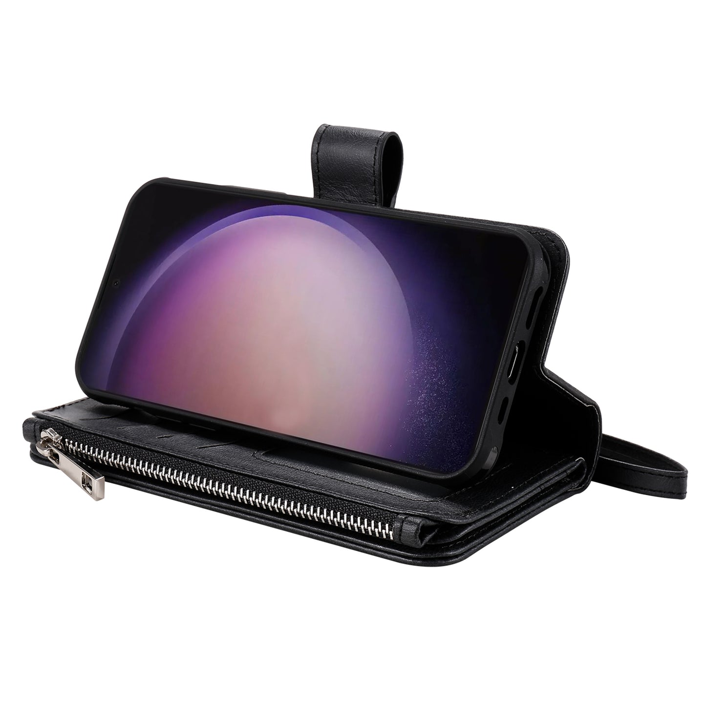 KT Multi-functional Series-4 for Samsung Galaxy S24 Ultra Case Magnetic Leather Zipper Pocket Phone Cover - Black