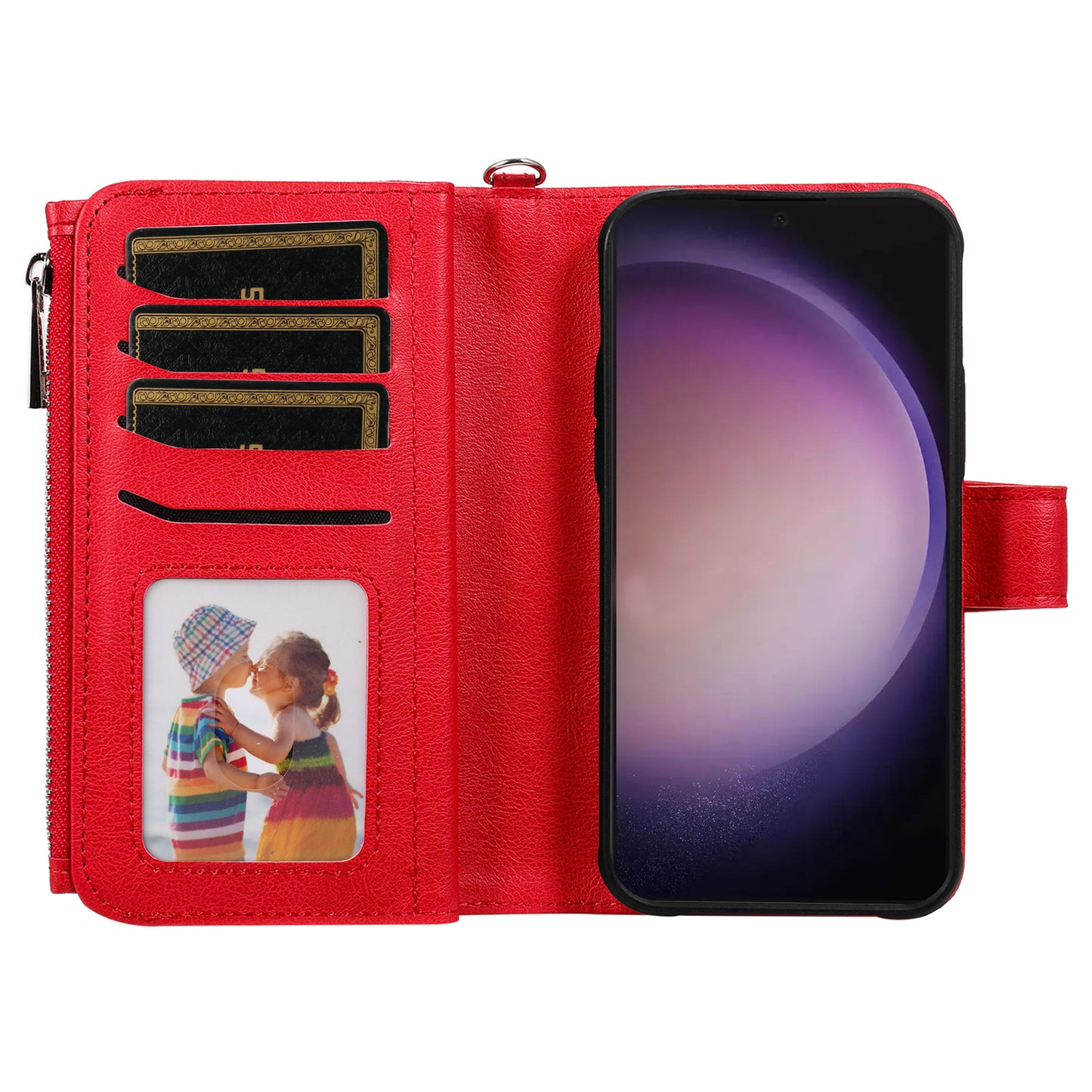 KT Multi-functional Series-4 for Samsung Galaxy S24 Ultra Case Magnetic Leather Zipper Pocket Phone Cover - Red