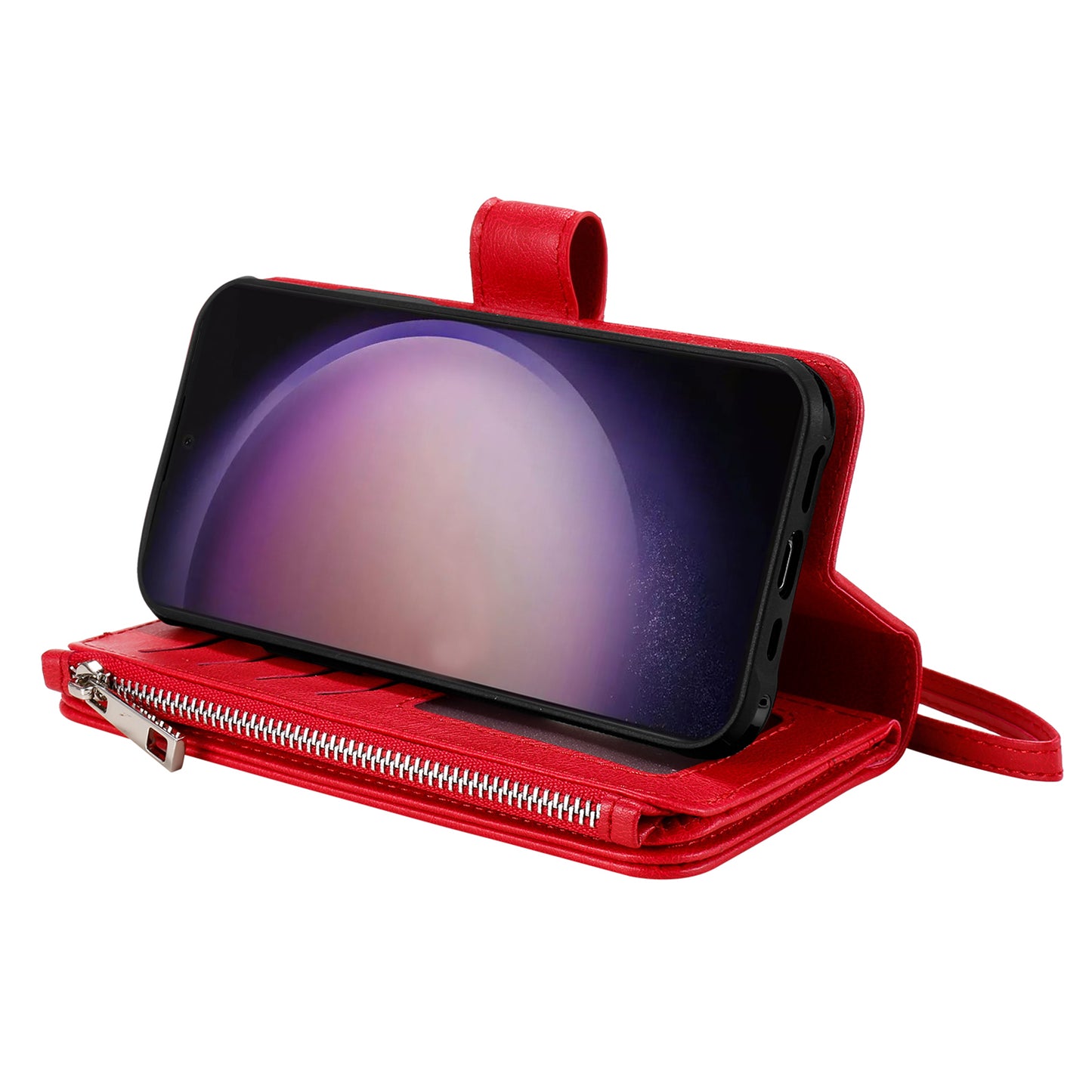 KT Multi-functional Series-4 for Samsung Galaxy S24 Ultra Case Magnetic Leather Zipper Pocket Phone Cover - Red