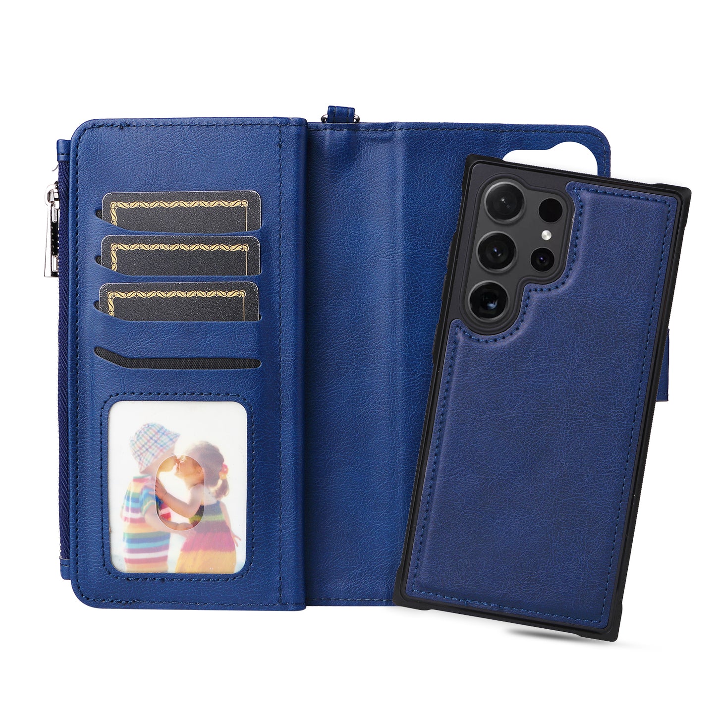 KT Multi-functional Series-4 for Samsung Galaxy S24 Ultra Case Magnetic Leather Zipper Pocket Phone Cover - Blue