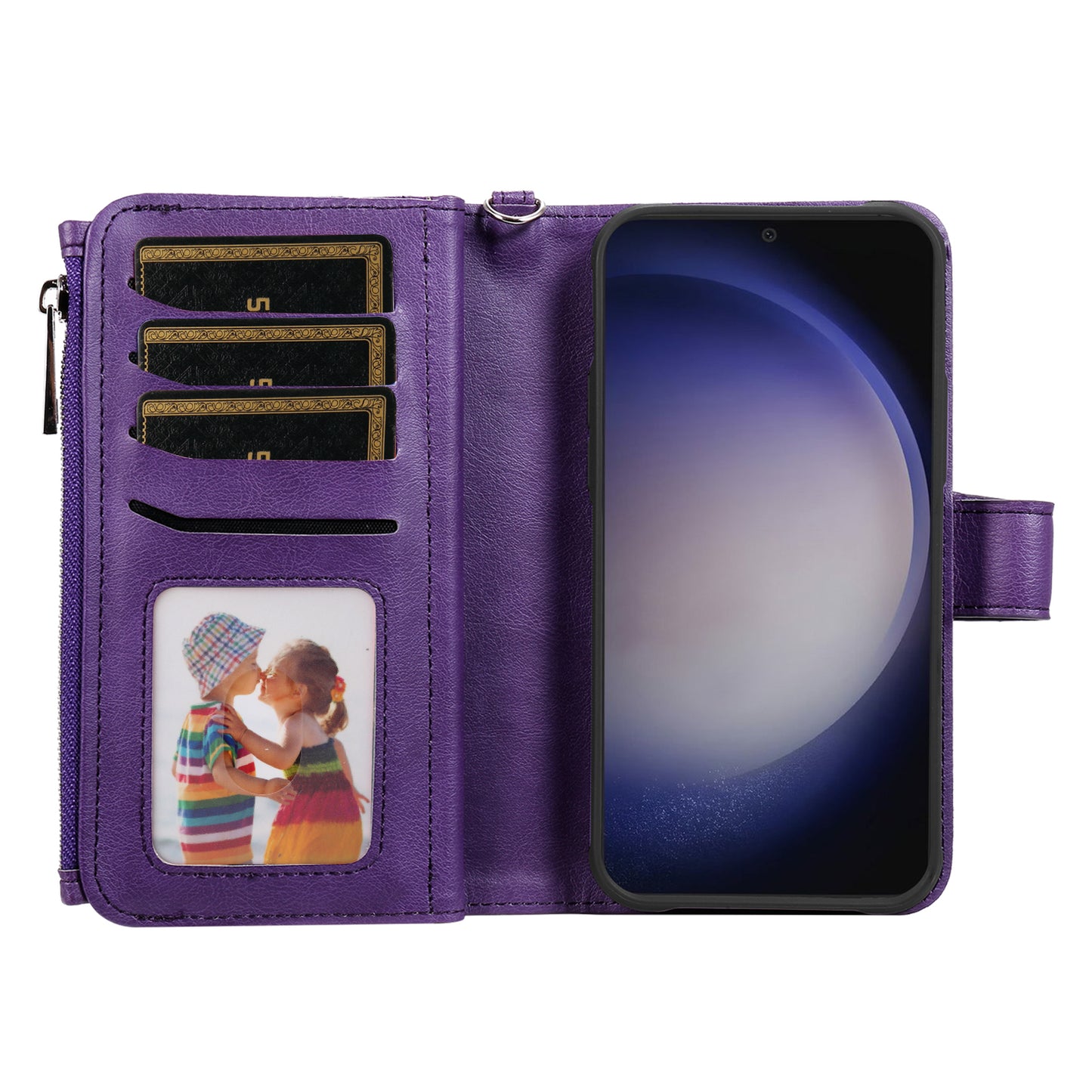 KT Multi-functional Series-4 for Samsung Galaxy S24 Magnetic Case Card Slots Stand Zipper Phone Cover - Purple
