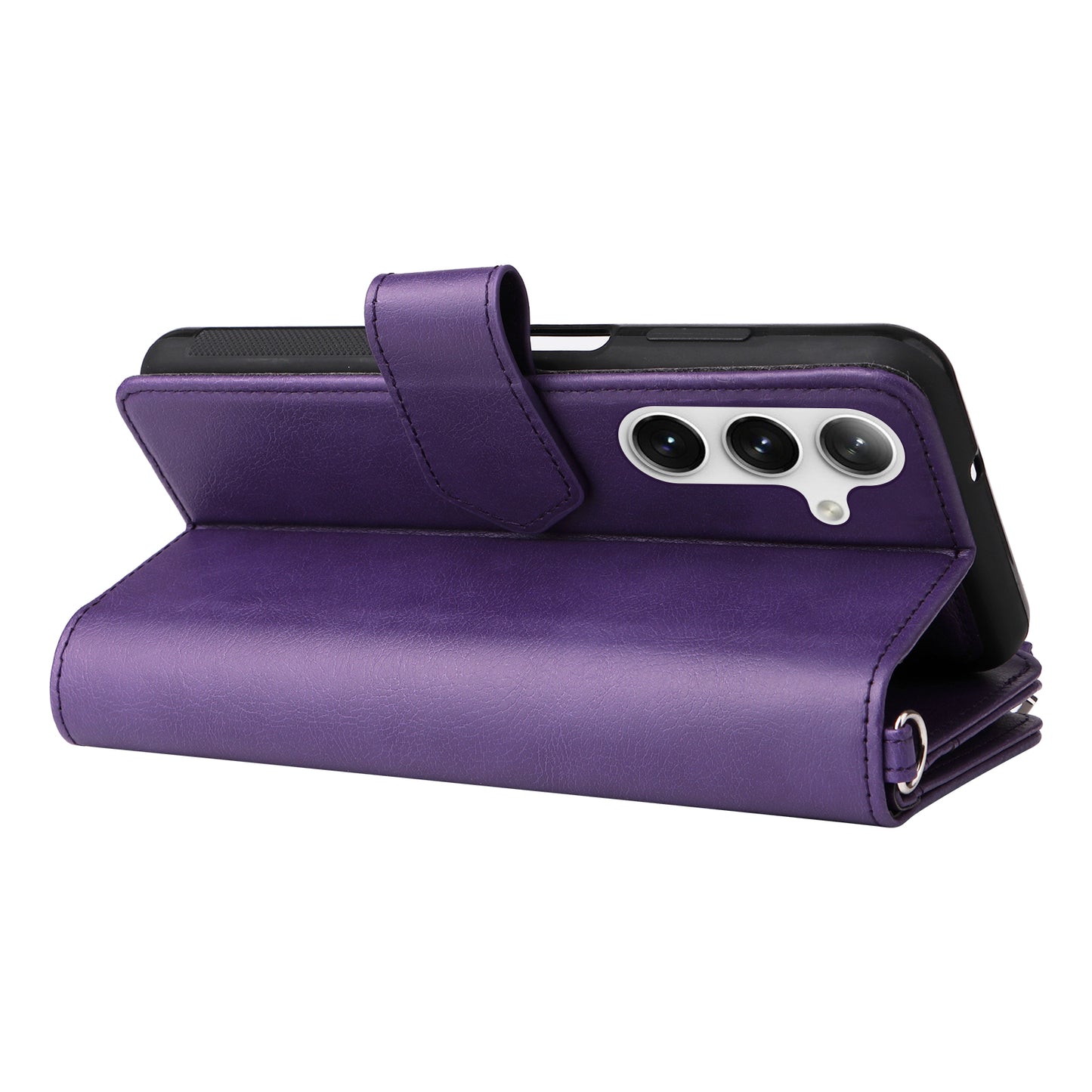 KT Multi-functional Series-4 for Samsung Galaxy S24 Magnetic Case Card Slots Stand Zipper Phone Cover - Purple