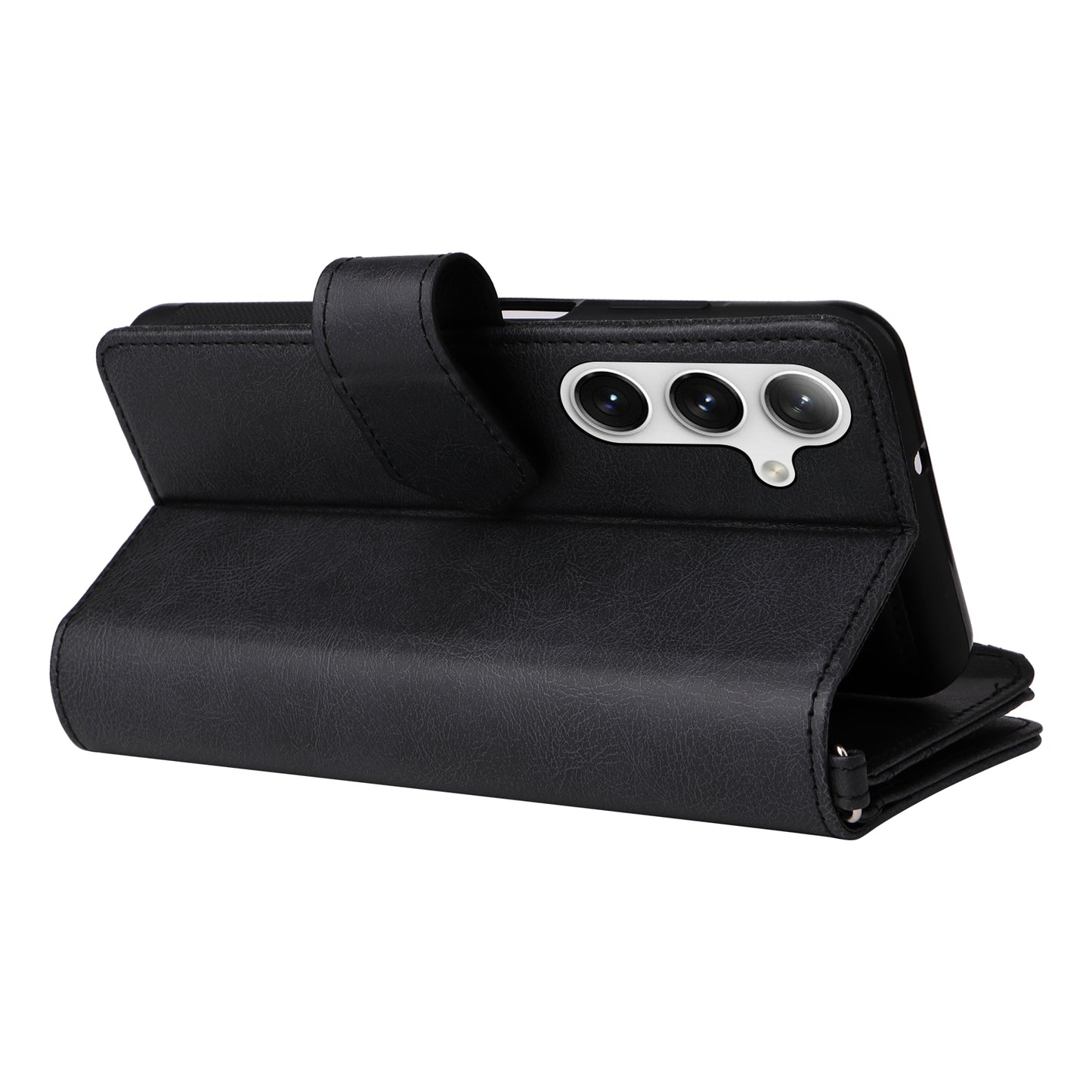 KT Multi-functional Series-4 for Samsung Galaxy S24 Magnetic Case Card Slots Stand Zipper Phone Cover - Black