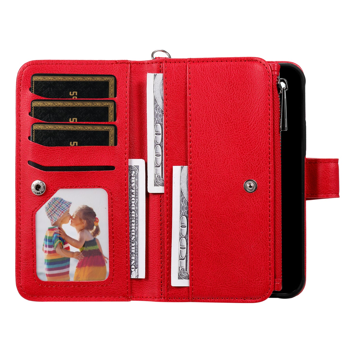 KT Multi-functional Series-4 for Samsung Galaxy S24 Magnetic Case Card Slots Stand Zipper Phone Cover - Red