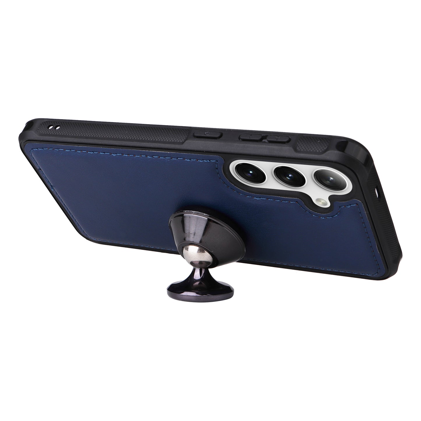 KT Multi-functional Series-4 for Samsung Galaxy S24 Magnetic Case Card Slots Stand Zipper Phone Cover - Blue
