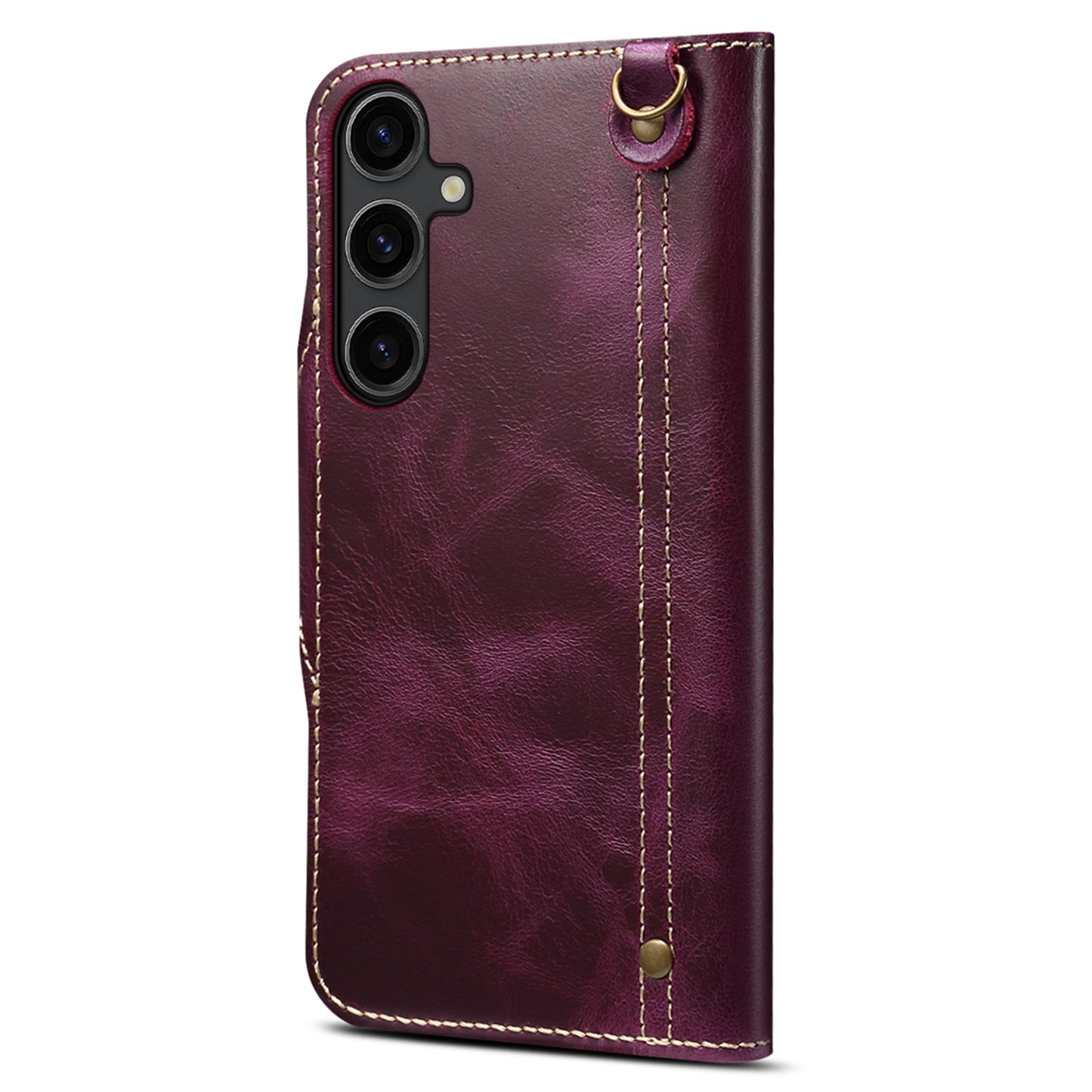 For Samsung Galaxy S24 Case Buckled Genuine Cow Leather+TPU Phone Wallet Cover - Purple