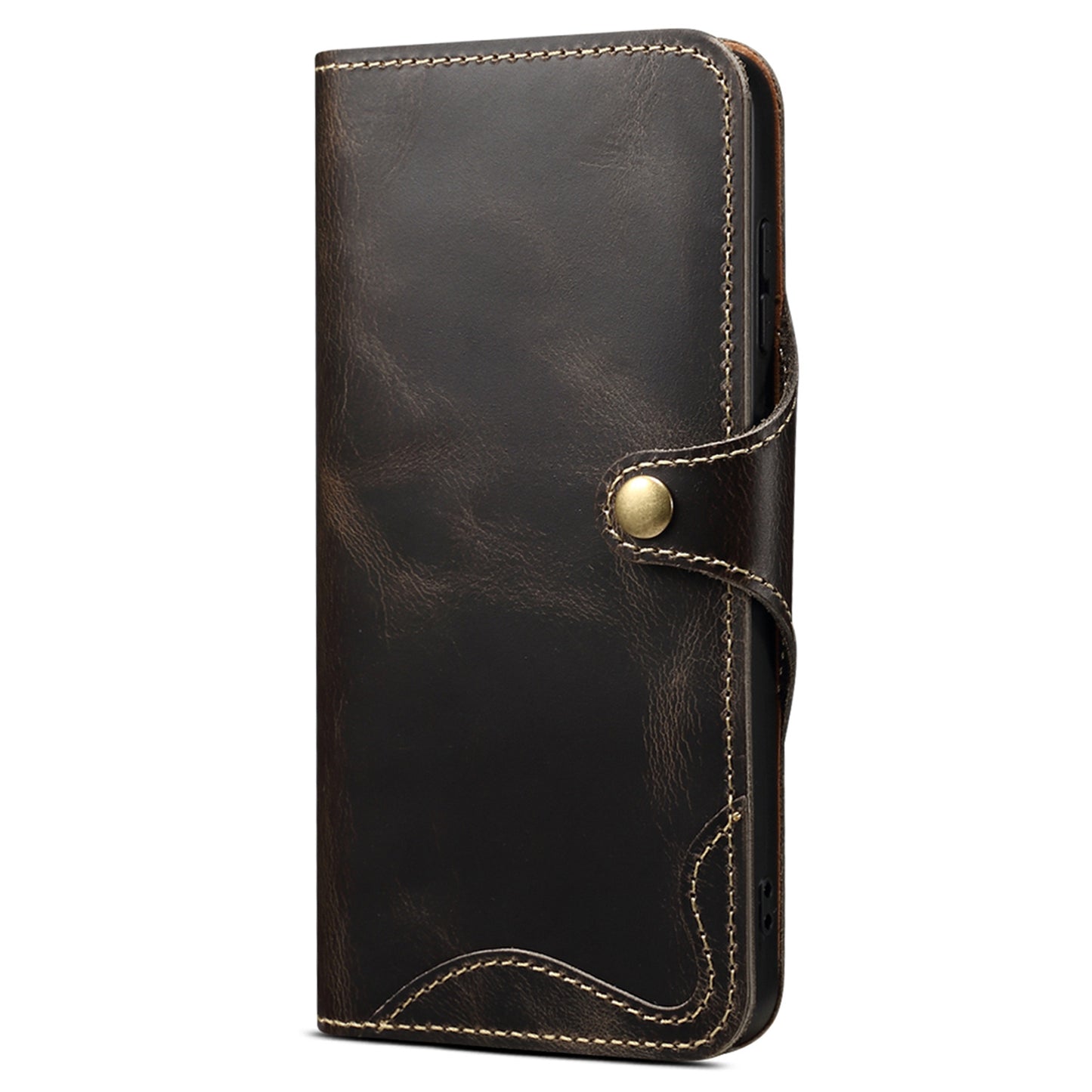 For Samsung Galaxy S24 Case Buckled Genuine Cow Leather+TPU Phone Wallet Cover - Black