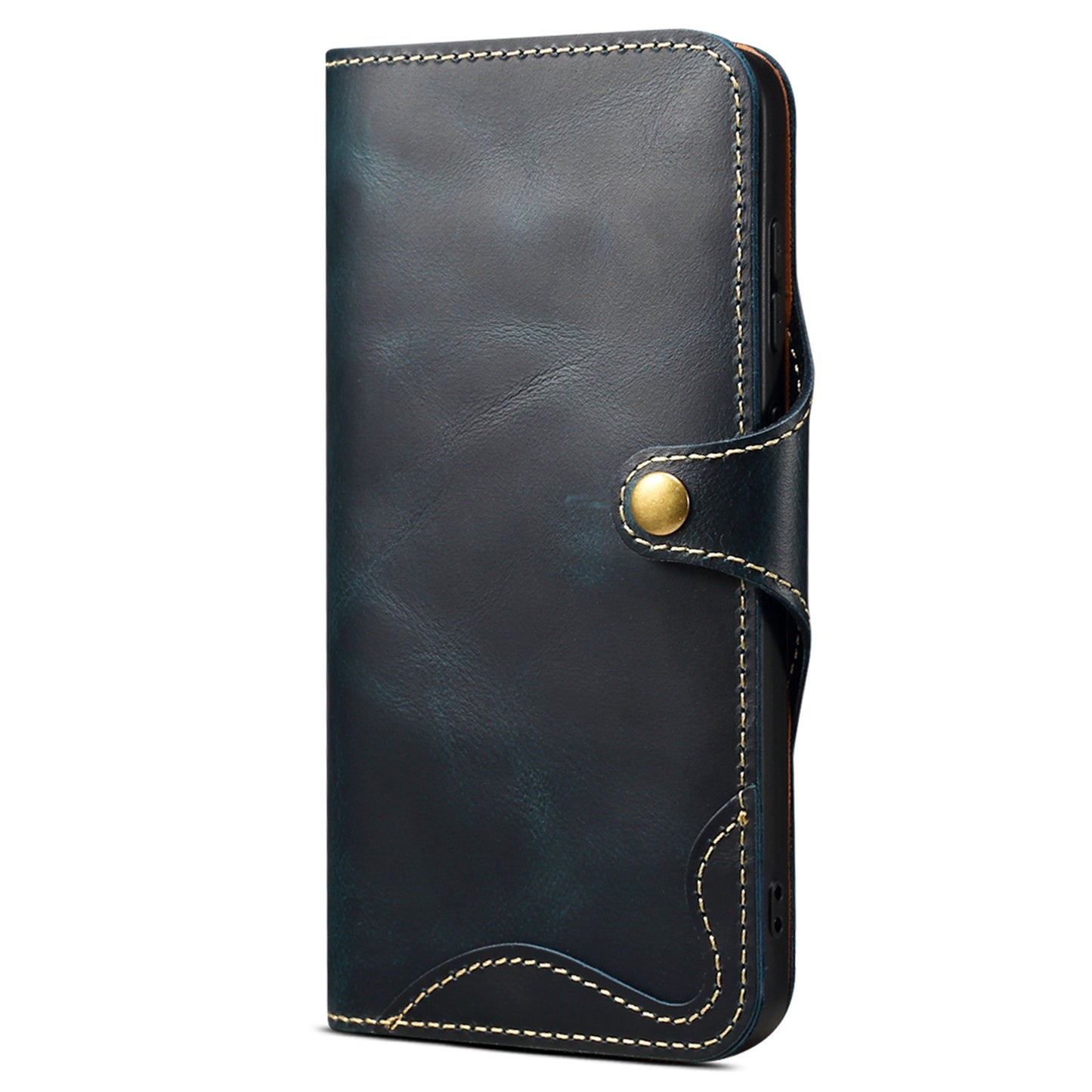For Samsung Galaxy S24 Case Buckled Genuine Cow Leather+TPU Phone Wallet Cover - Blue