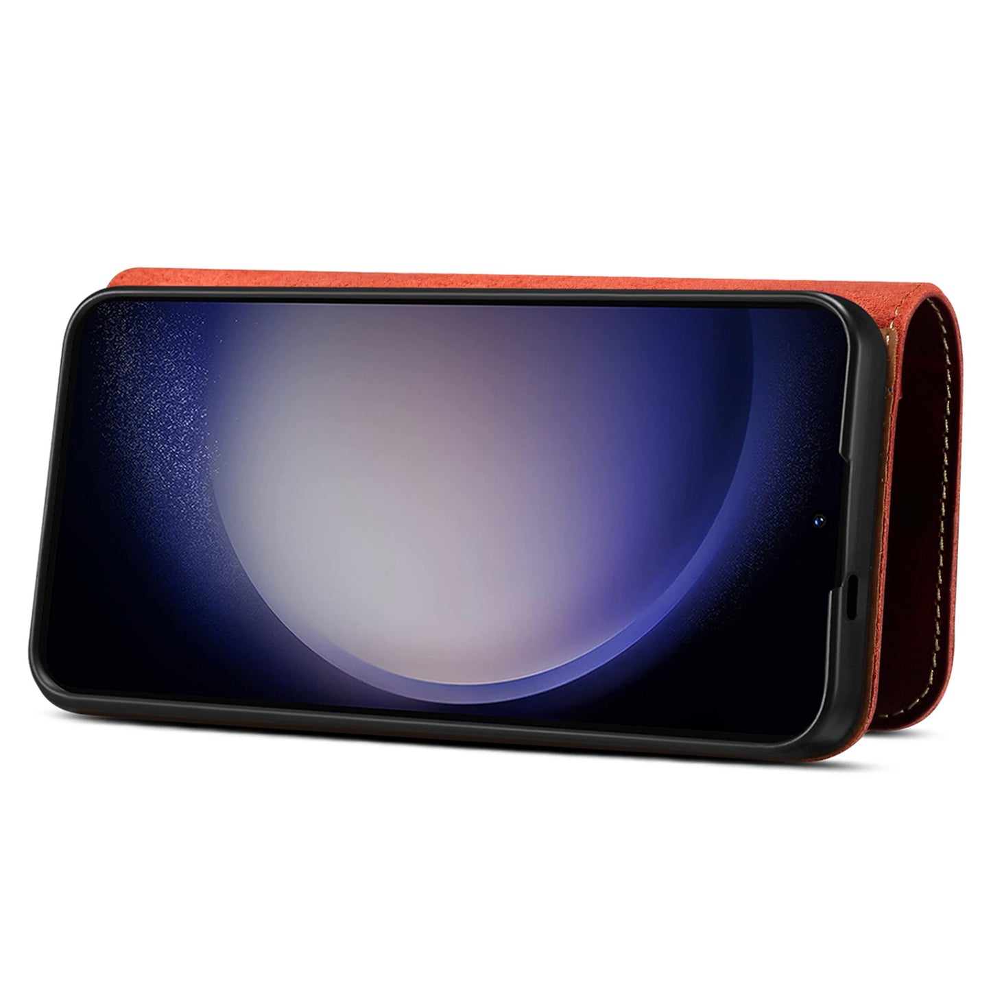 For Samsung Galaxy S24 Ultra Cell Phone Case Buckled Retro Oil Wax Wallet Cover - Wine Red