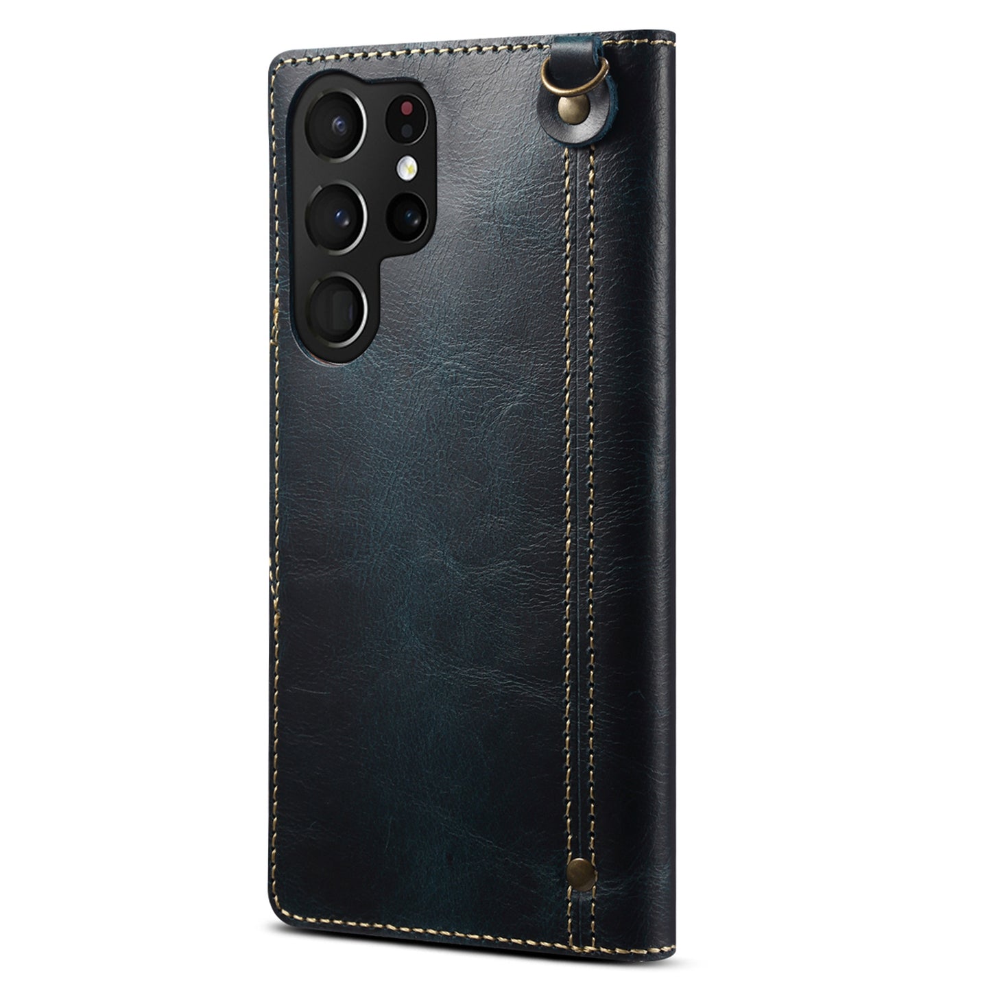 For Samsung Galaxy S24 Ultra Cell Phone Case Buckled Retro Oil Wax Wallet Cover - Blue