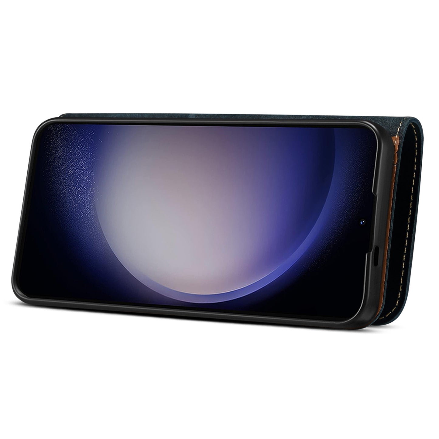 For Samsung Galaxy S24 Ultra Cell Phone Case Buckled Retro Oil Wax Wallet Cover - Black