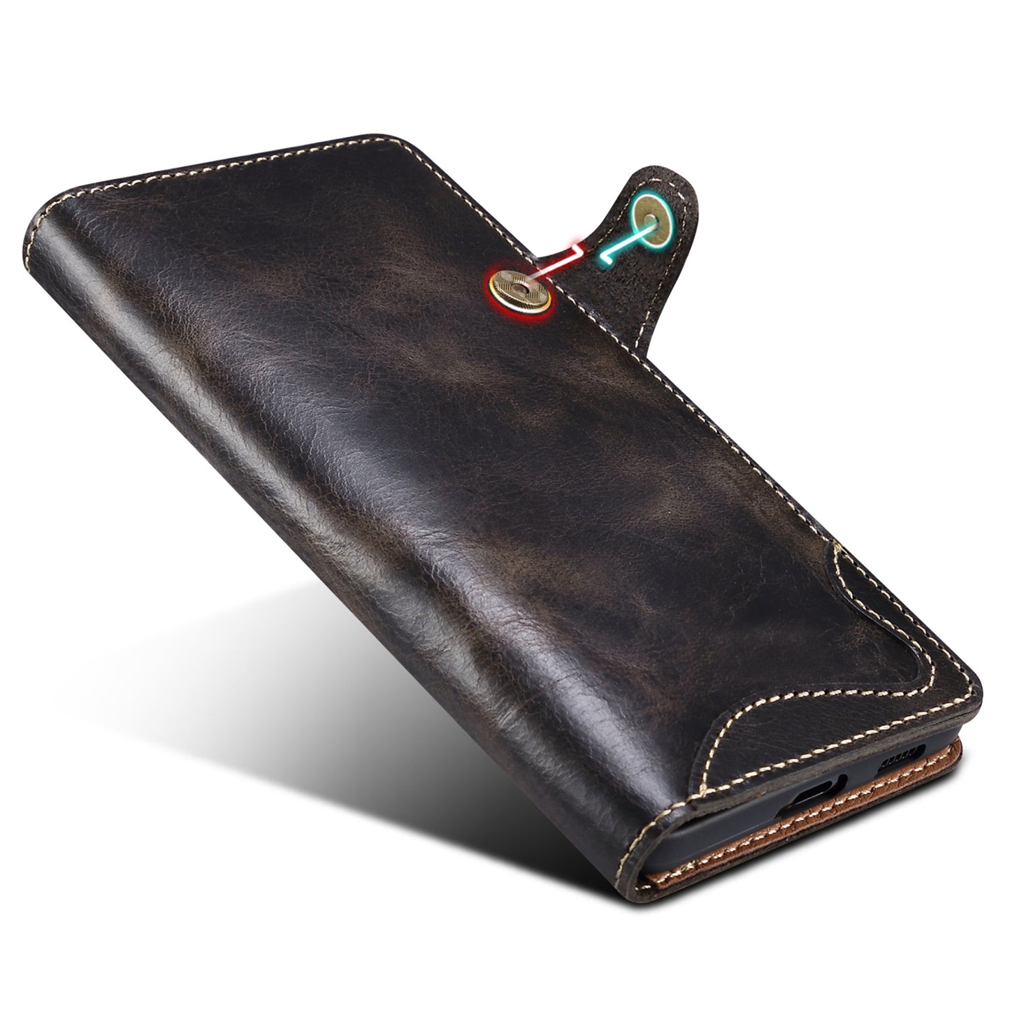 For Samsung Galaxy S24 Ultra Cell Phone Case Buckled Retro Oil Wax Wallet Cover - Black