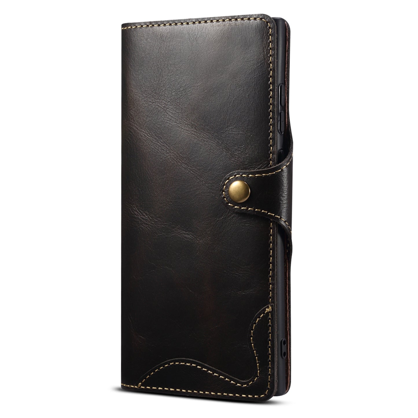 For Samsung Galaxy S24 Ultra Cell Phone Case Buckled Retro Oil Wax Wallet Cover - Black