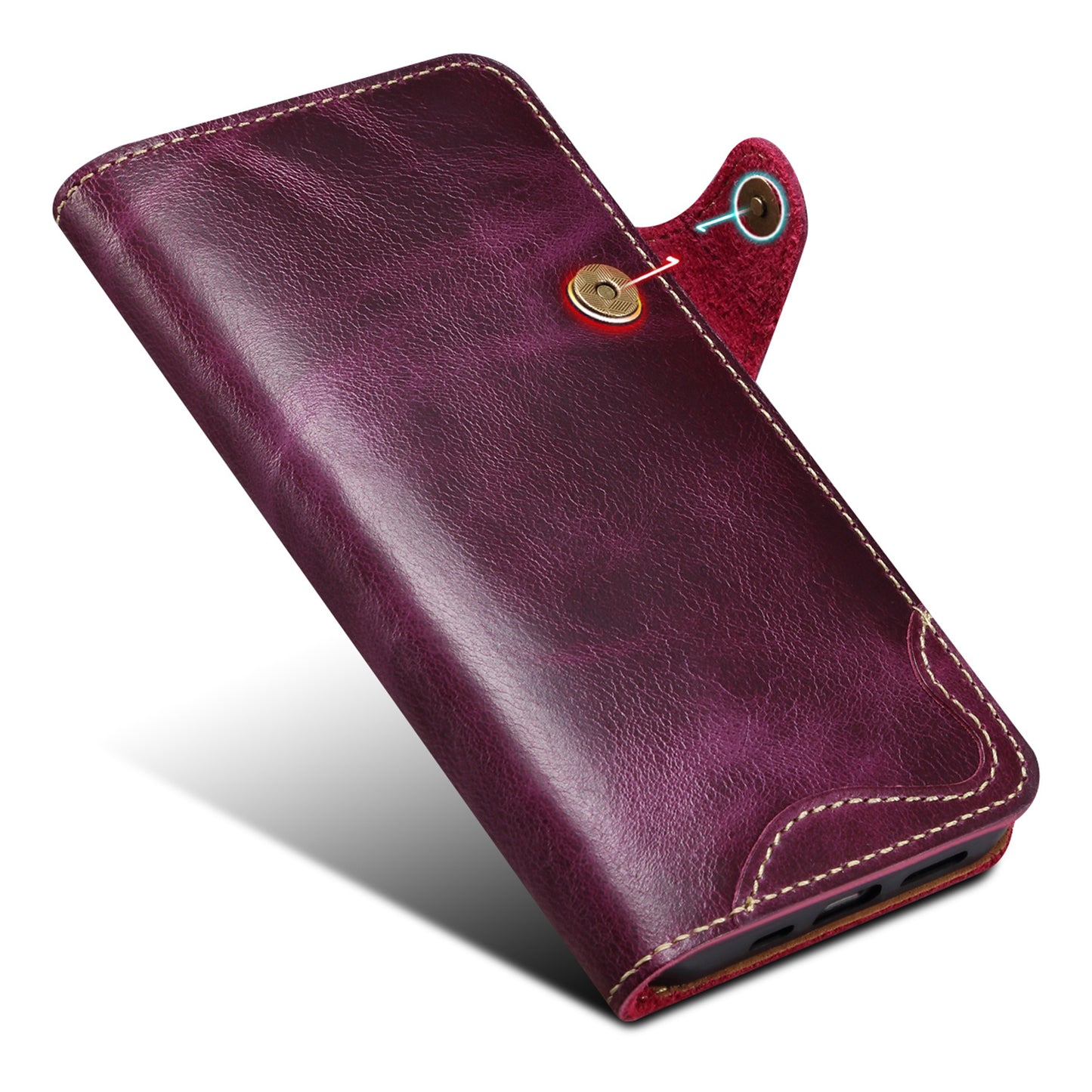 For Samsung Galaxy S24 Ultra Cell Phone Case Buckled Retro Oil Wax Wallet Cover - Purple