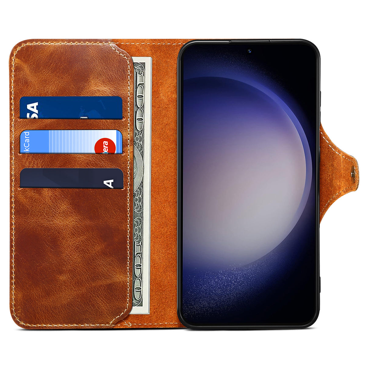 For Samsung Galaxy S24+ Magnetic Case Buckled Retro Oil Wax Phone Cover - Brown