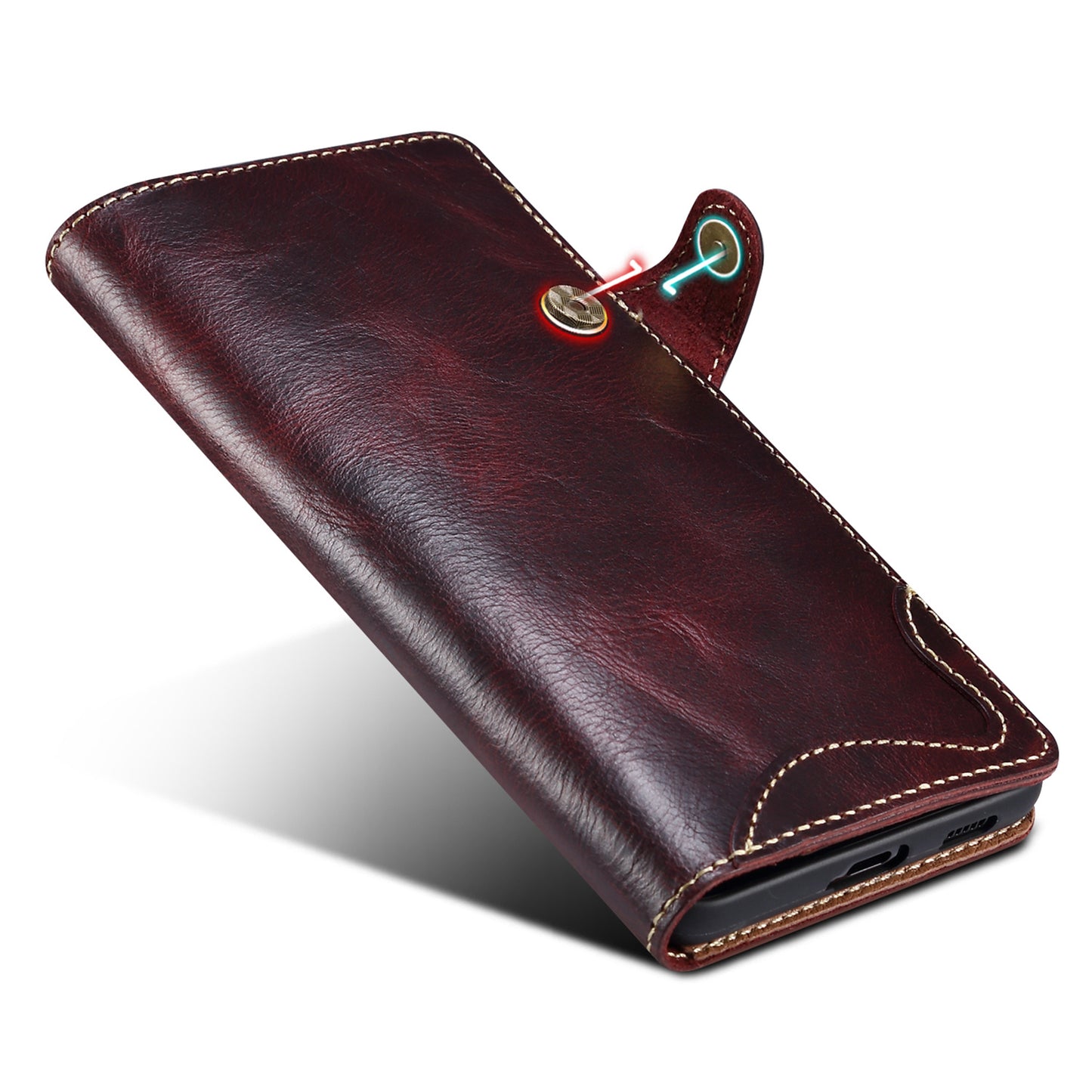 For Samsung Galaxy S24+ Magnetic Case Buckled Retro Oil Wax Phone Cover - Wine Red