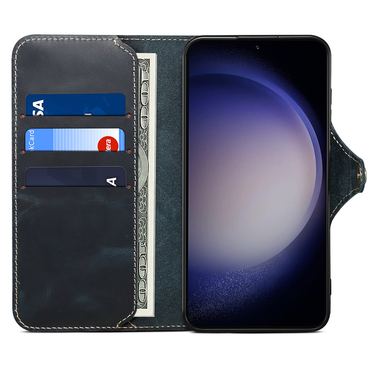 For Samsung Galaxy S24+ Magnetic Case Buckled Retro Oil Wax Phone Cover - Blue