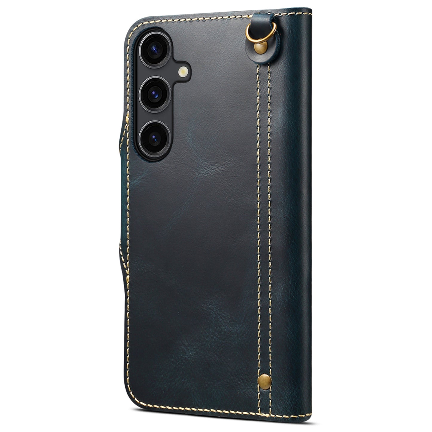 For Samsung Galaxy S24+ Magnetic Case Buckled Retro Oil Wax Phone Cover - Blue