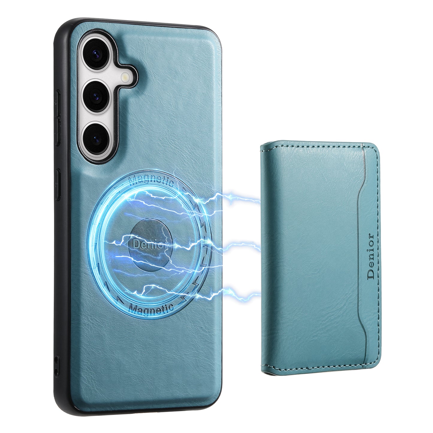 DENIOR For Samsung Galaxy S24 Magnetic Case Kickstand Phone Cover 2 in 1 Detachable Wallet Back - Blue