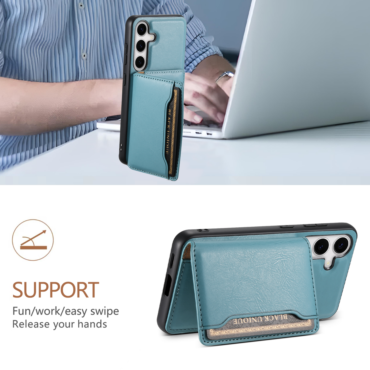 DENIOR For Samsung Galaxy S24 Magnetic Case Kickstand Phone Cover 2 in 1 Detachable Wallet Back - Blue
