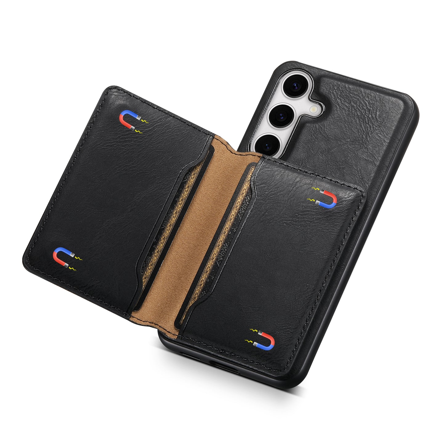 DENIOR For Samsung Galaxy S24 Magnetic Case Kickstand Phone Cover 2 in 1 Detachable Wallet Back - Black