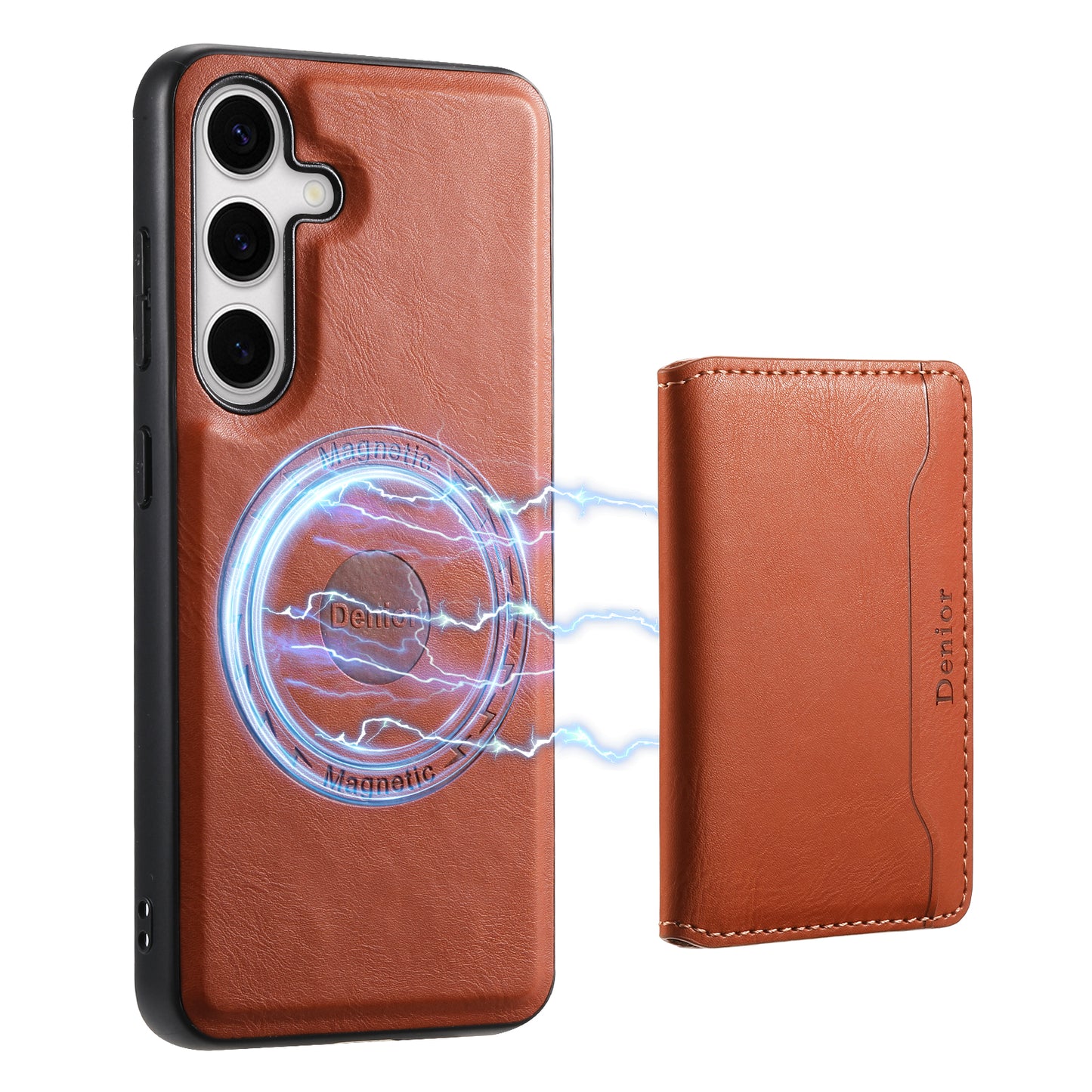 DENIOR For Samsung Galaxy S24 Magnetic Case Kickstand Phone Cover 2 in 1 Detachable Wallet Back - Brown