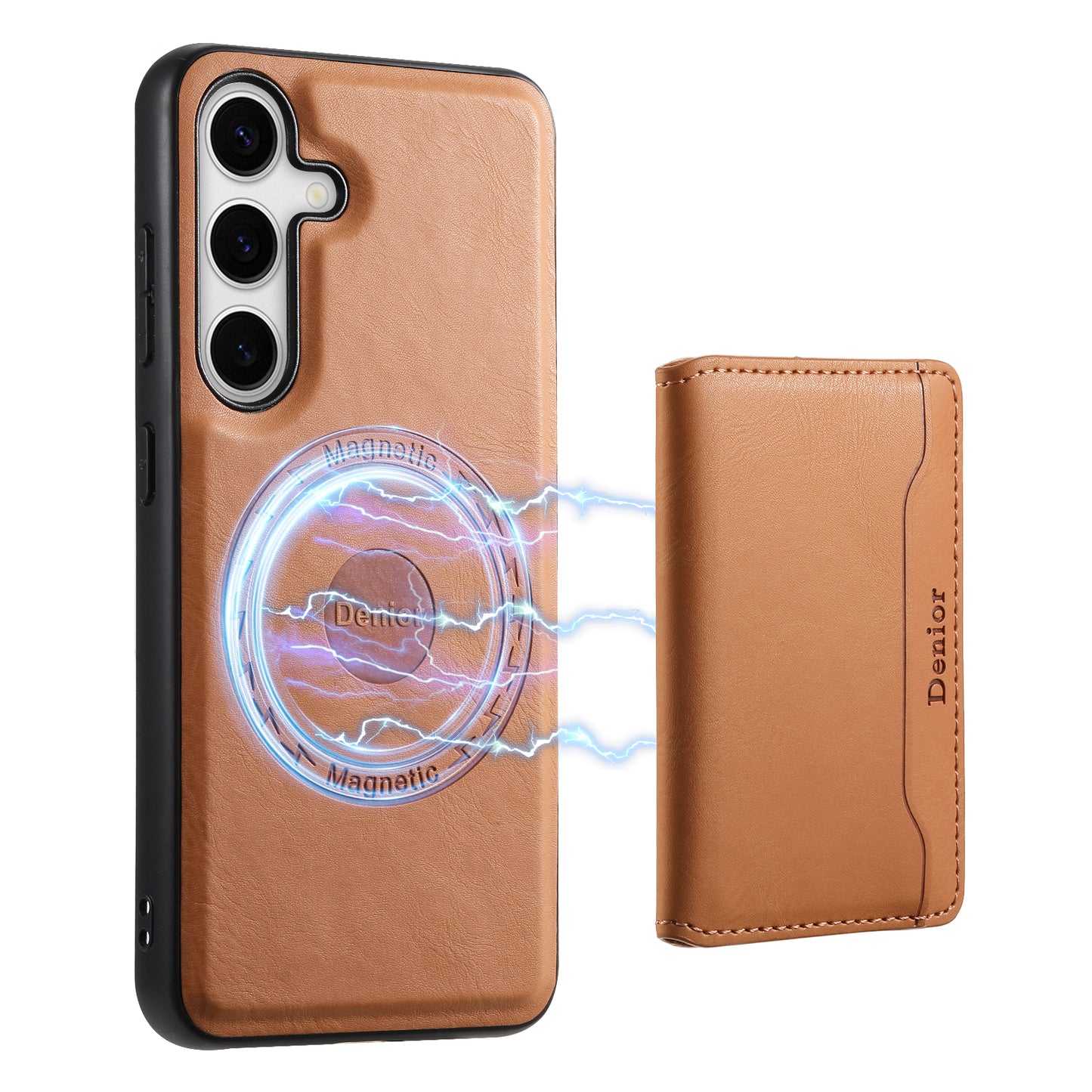 DENIOR For Samsung Galaxy S24+ Phone Case Magnetic Protection Cover Detachable Card Bag - Khaki