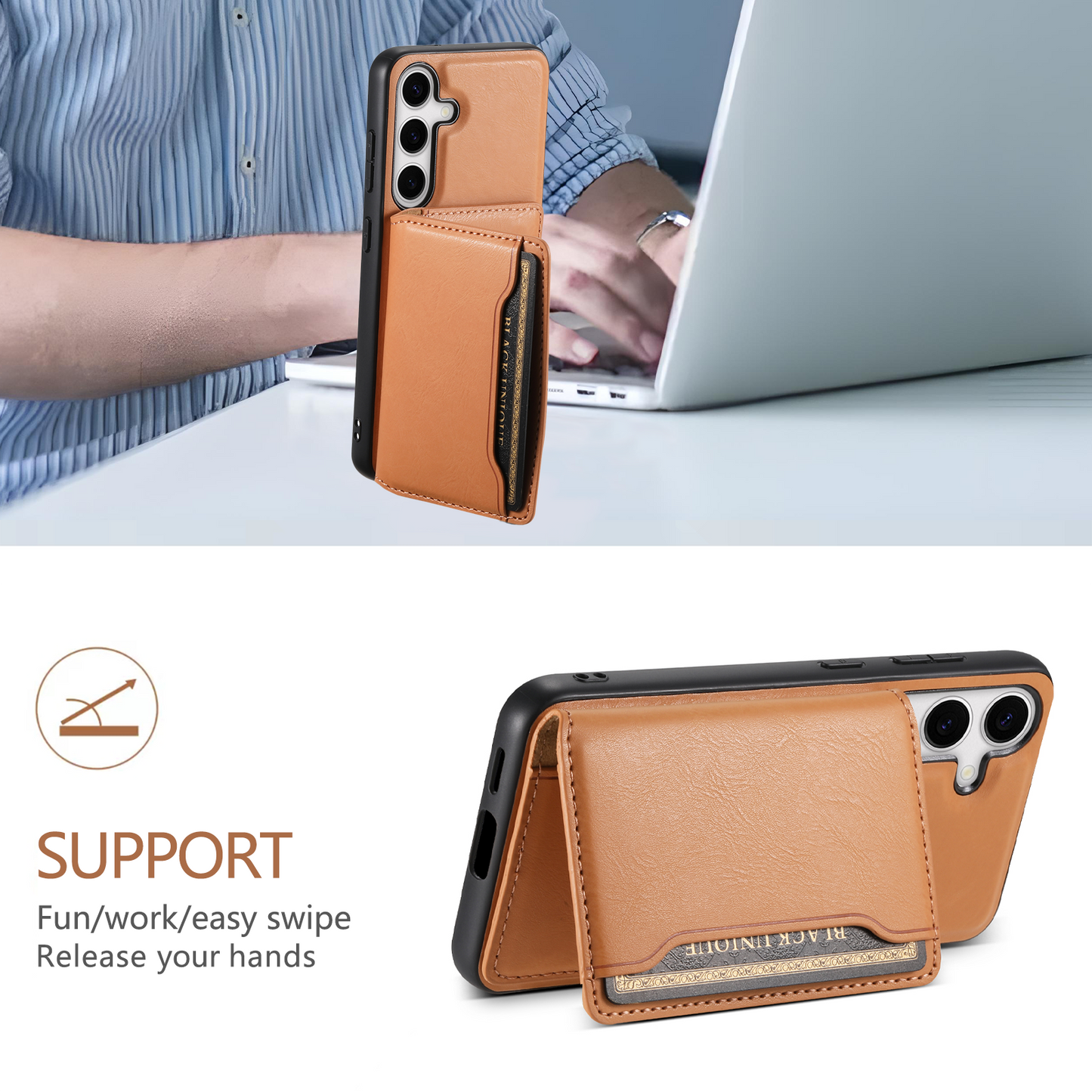 DENIOR For Samsung Galaxy S24+ Phone Case Magnetic Protection Cover Detachable Card Bag - Khaki