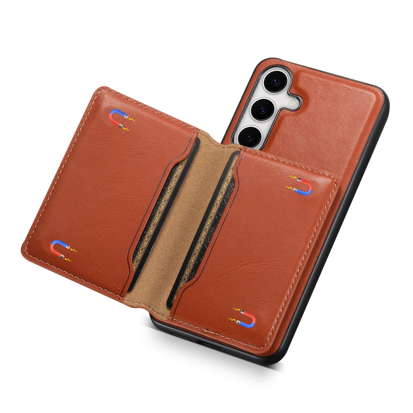 DENIOR For Samsung Galaxy S24+ Phone Case Magnetic Protection Cover Detachable Card Bag - Brown