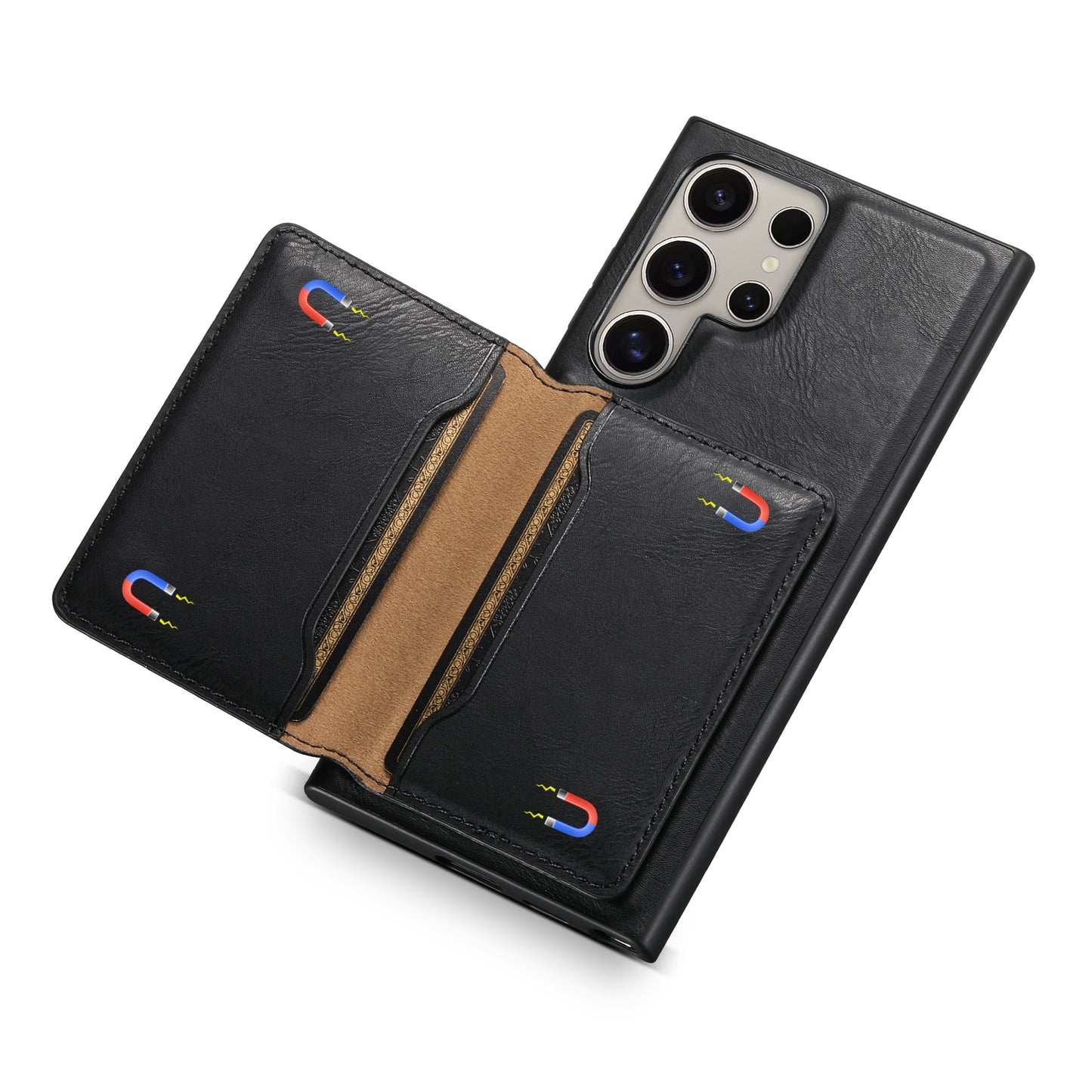 DENIOR For Samsung Galaxy S24 Ultra Phone Cover Magnetic Detachable Wallet Case Kickstand - Black
