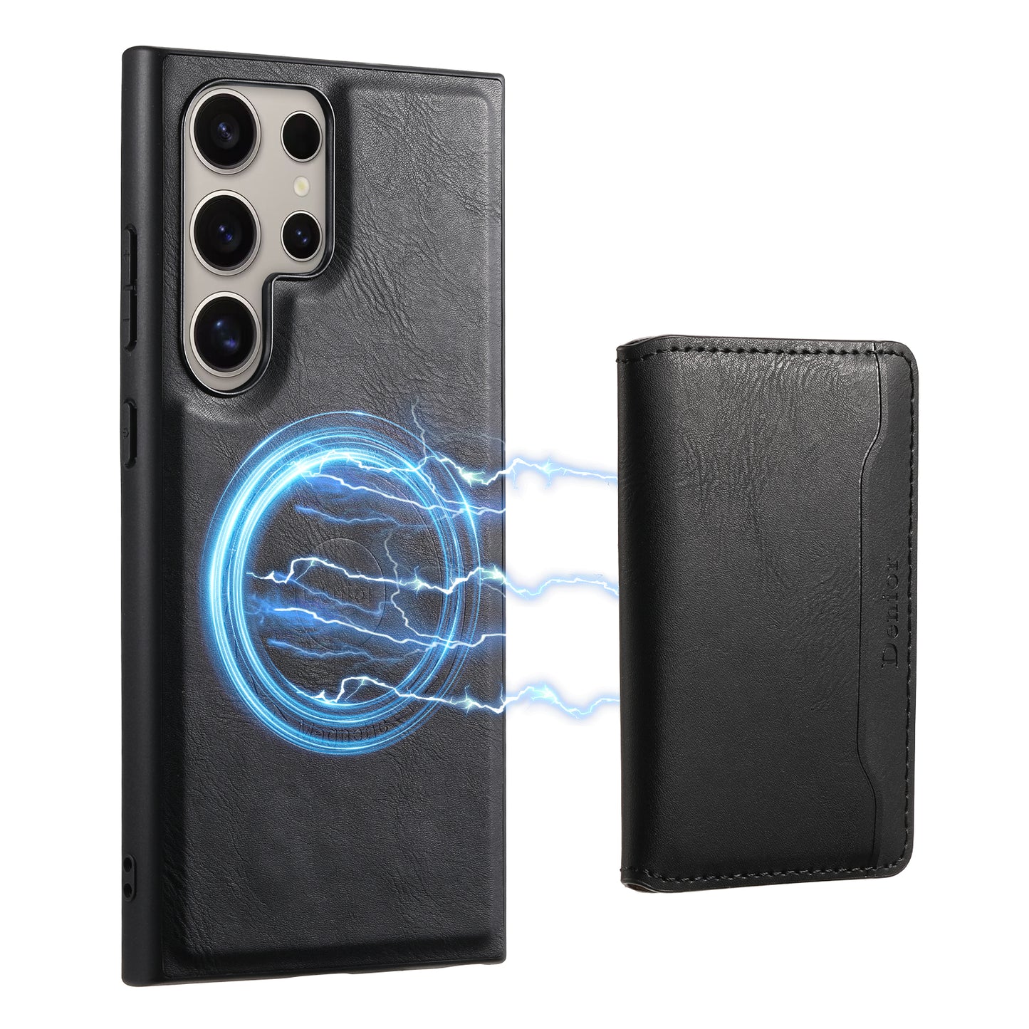 DENIOR For Samsung Galaxy S24 Ultra Phone Cover Magnetic Detachable Wallet Case Kickstand - Black