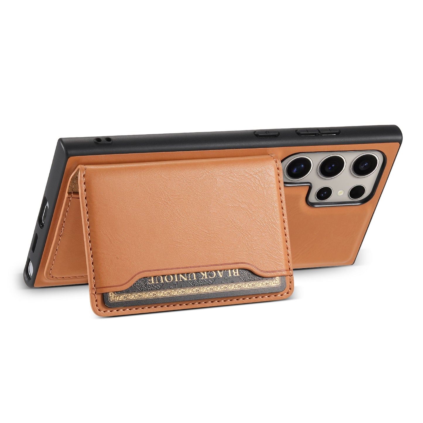 DENIOR For Samsung Galaxy S24 Ultra Phone Cover Magnetic Detachable Wallet Case Kickstand - Khaki