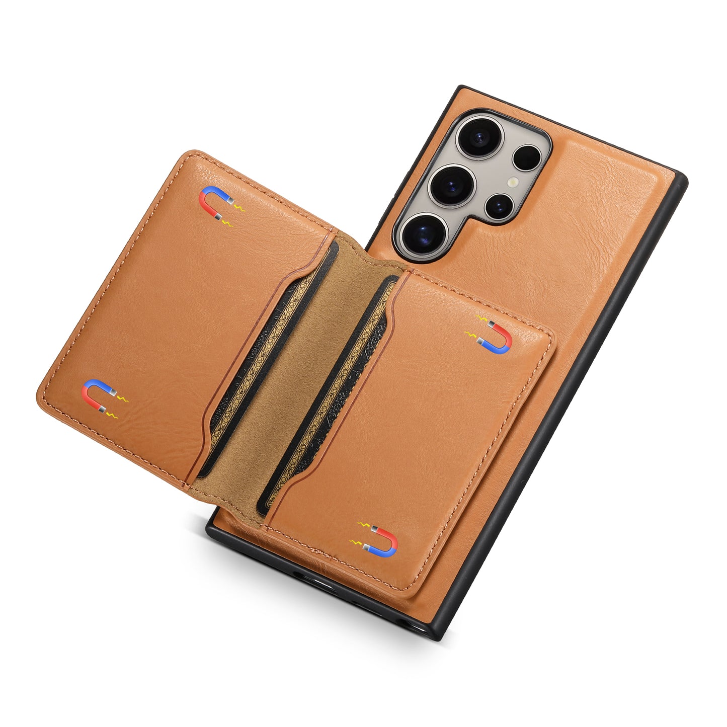 DENIOR For Samsung Galaxy S24 Ultra Phone Cover Magnetic Detachable Wallet Case Kickstand - Khaki