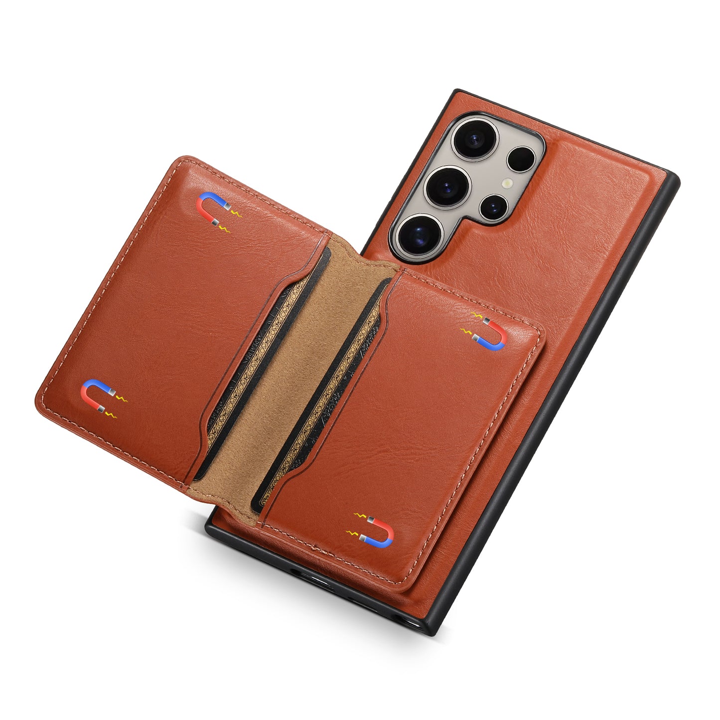 DENIOR For Samsung Galaxy S24 Ultra Phone Cover Magnetic Detachable Wallet Case Kickstand - Brown