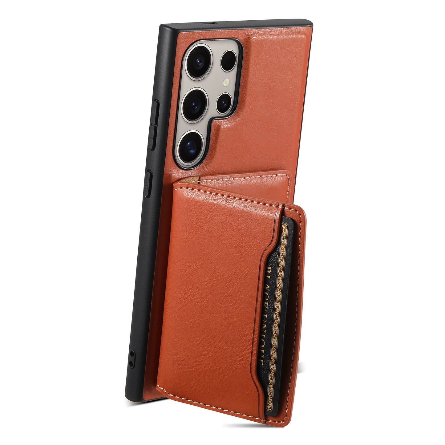 DENIOR For Samsung Galaxy S24 Ultra Phone Cover Magnetic Detachable Wallet Case Kickstand - Brown