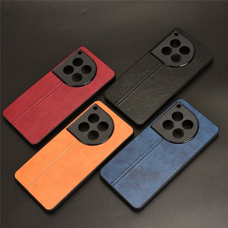 For OnePlus 12 5G Phone Cover Cowhide Texture Stitching Line Anti-fall Back Case - Black