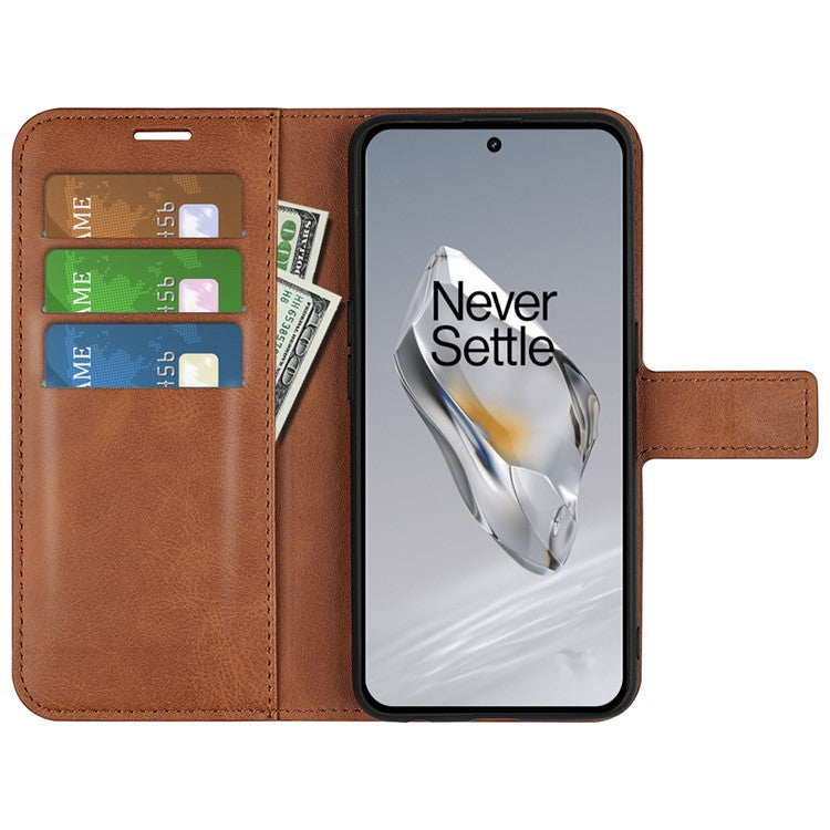 For OnePlus 12 5G PU Leather Folio Cover Magnetic Buckle Flip Phone Case Wallet - Light Brown