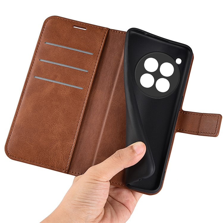 For OnePlus 12 5G PU Leather Folio Cover Magnetic Buckle Flip Phone Case Wallet - Light Brown