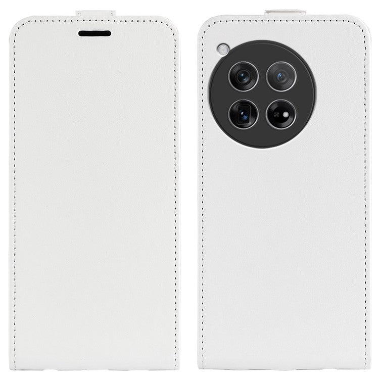 For OnePlus 12 5G Case with Card Holder Vertical Flip Crazy Horse Texture Phone Cover - White