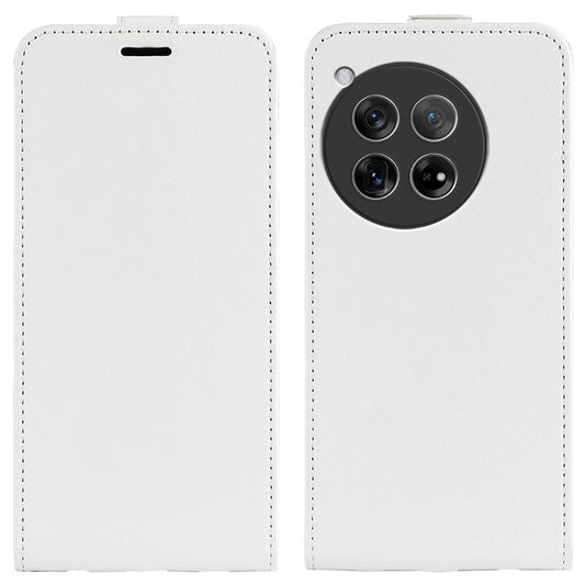 For OnePlus 12 5G Case with Card Holder Vertical Flip Crazy Horse Texture Phone Cover - White