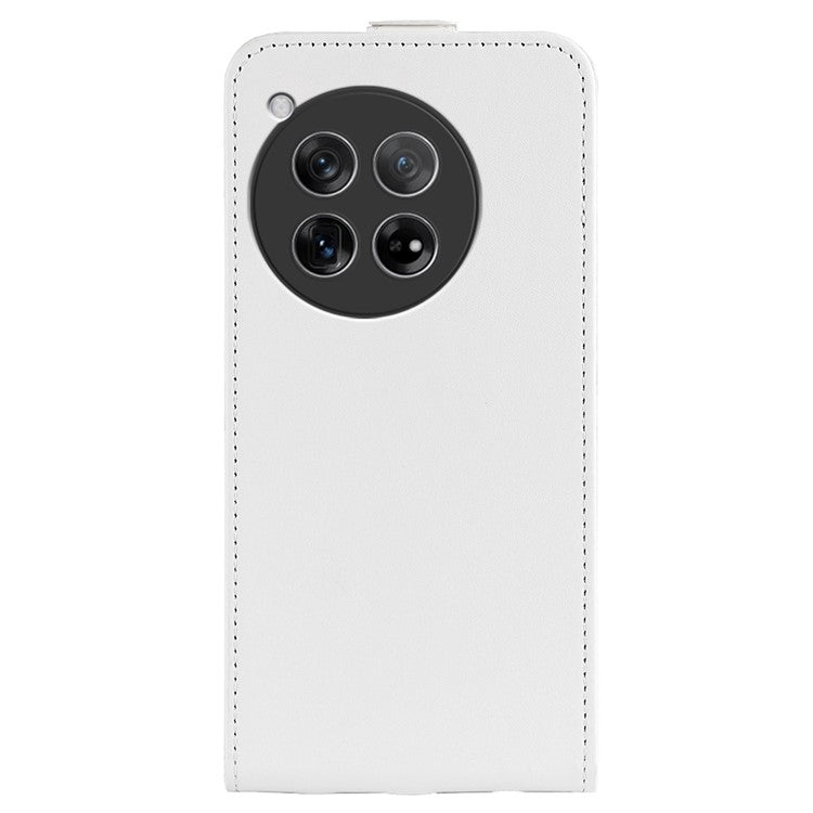 For OnePlus 12 5G Case with Card Holder Vertical Flip Crazy Horse Texture Phone Cover - White