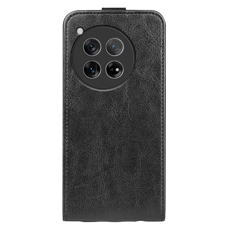 For OnePlus 12 5G Case with Card Holder Vertical Flip Crazy Horse Texture Phone Cover - Black
