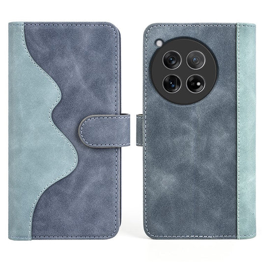 For OnePlus 12 5G Wallet PU Leather Case Color Splicing Phone Cover - Blue