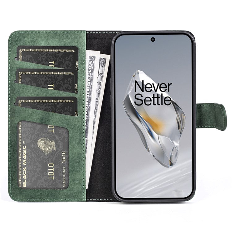 For OnePlus 12 5G Wallet PU Leather Case Color Splicing Phone Cover - Green