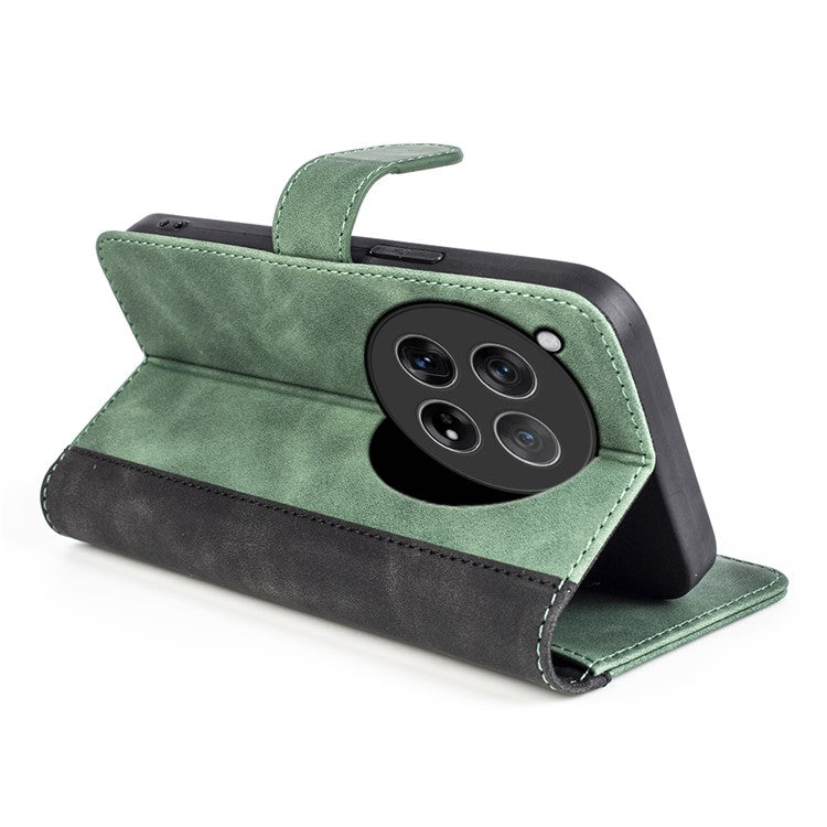 For OnePlus 12 5G Wallet PU Leather Case Color Splicing Phone Cover - Green