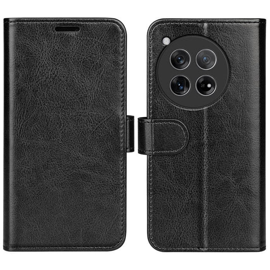 For OnePlus 12 5G PU Leather Case Magnetic Closure Phone Cover Crazy Horse Texture - Black