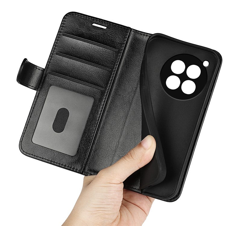 For OnePlus 12 5G PU Leather Case Magnetic Closure Phone Cover Crazy Horse Texture - Black
