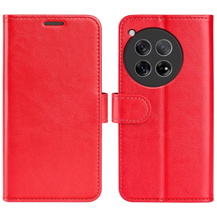 For OnePlus 12 5G PU Leather Case Magnetic Closure Phone Cover Crazy Horse Texture - Red