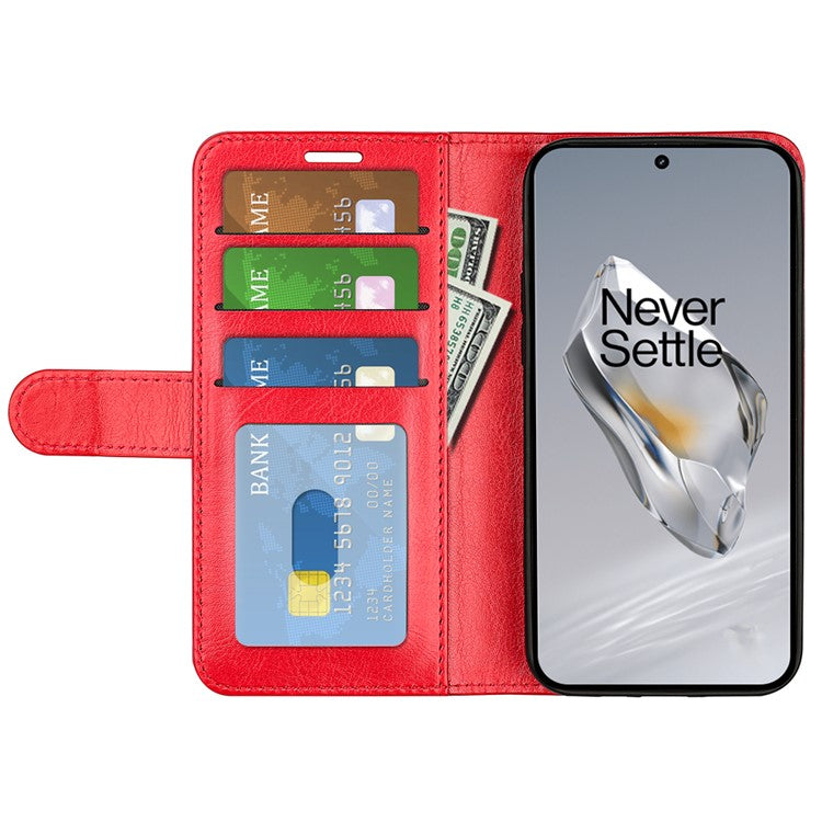 For OnePlus 12 5G PU Leather Case Magnetic Closure Phone Cover Crazy Horse Texture - Red